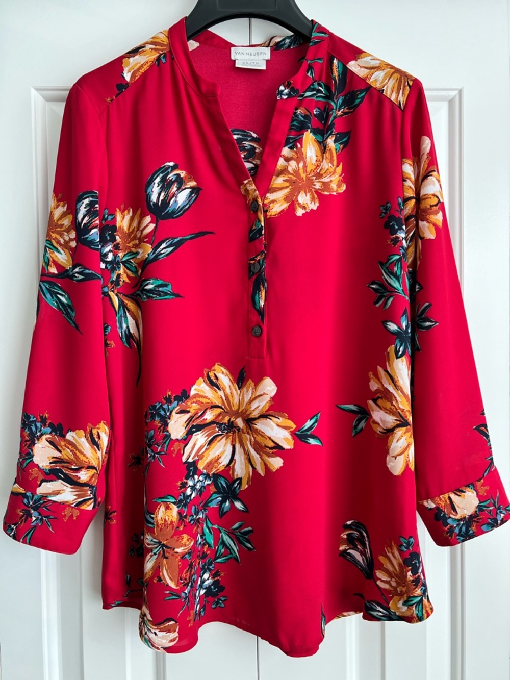 Van Heusen Red Floral Blouse Size XS